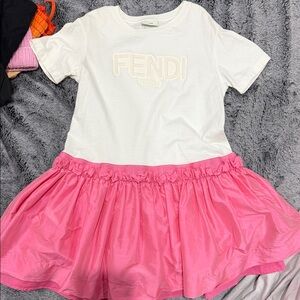 Fendi Kids Dress in White and Pink